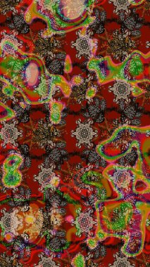 Kahverengi ve kırmızı çiçekli bahar çiçekleri. Moda baskıları için zarif bir şablon. Küçük renkli çiçekler. Motley illüstrasyonu. Küçük çiçekte şirin desenler.