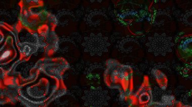 Raster illüstrasyonu. Siyah ve gri renklerde. 3D çiçekler, çizim.