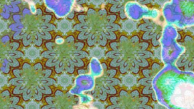 Hediye ambalaj kağıdı, tebrik kartları, posterler ve pankart tasarımı. Raster düz çiçek çizim deseni. Yeşil ve mavi renkte çiçekler.