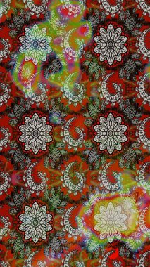 Çiçek desenli çizim. Raster illüstrasyonu. Asya tekstil tarzında. Kahverengi ve gri renkli çiçekler. Raster illüstrasyonu.