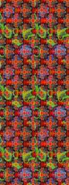 Raster illüstrasyonu. Raster illüstrasyonu. Kırmızı ve kahverengi renkte çiçekler. Çiçek desenli çizim. Asya tekstil tarzında.