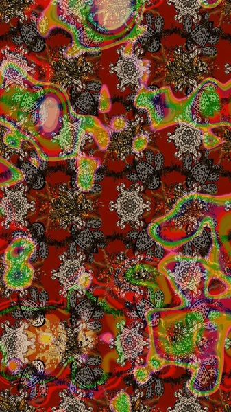 Kahverengi ve kırmızı çiçekli bahar çiçekleri. Moda baskıları için zarif bir şablon. Küçük renkli çiçekler. Motley illüstrasyonu. Küçük çiçekte şirin desenler.