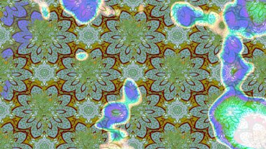 Hediye ambalaj kağıdı, tebrik kartları, posterler ve pankart tasarımı. Raster düz çiçek çizim deseni. Yeşil ve mavi renkte çiçekler.