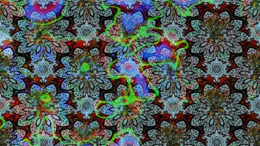 Raster illüstrasyonu. Mavi ve siyah renklerde. 3D çiçekler, çizim.