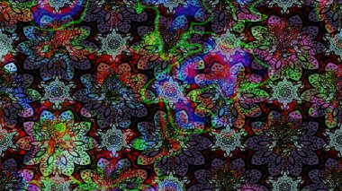 Üzerinde gelincikler ve vadi zambakları olan renkli çiçek desenli nakış deseni. Tekstil tasarımı için siyah ve kahverengi renkli geleneksel halk çiçekleri..