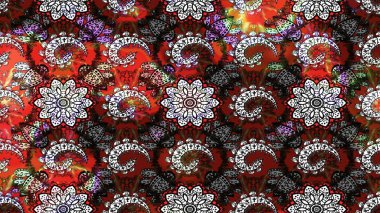 Düz Çiçek Elementleri Tasarımı. Raster Illustrasyon 'daki Çiçek Deseni' nin son moda çizimi. Renkli Yaz Temalı eskiz kalıbı. Güzel kumaş deseni.