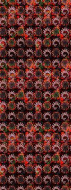 Çiçek desenli çizim. Siyah ve kahverengi renkli Asya tekstili. Raster illüstrasyonu.