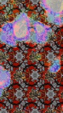 Düz Çiçek Elementleri Tasarım Raster illüstrasyonu. Gri ve kahverengi renkli çiçekler. Renkli Bahar Teması çizim kalıbı. Çiçekli çiçek deseni, suluboya..