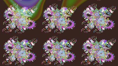 Tekrarlayan çiçek arkaplanı, zarif mor ve yeşil çiçek duvar kağıdı. Mor ve yeşil renkler üzerine çiçek desenli çizimler, el yapımı papatyalar, papatyalar..