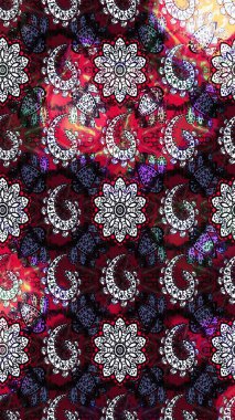 Eski usul. Kumaş, tekstil, duvar kağıdı baskısı için. Miles Fleur, süslü püslü bir süs. Eskiz geçmişi. Raster illüstrasyonu. Tomurcukları papatya çiçekleri olan sevimli bir çiçek deseni..