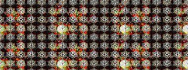 Ağaç dallı bahar çiçekleri desenli siyah ve gri renkli çiçek silueti. Raster deseni.