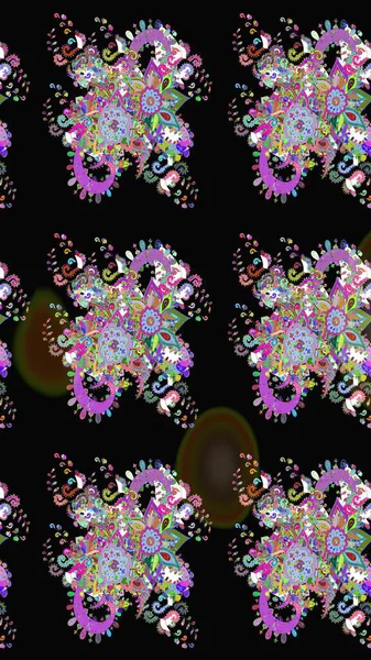 Düz Çiçek Elementleri Tasarımı. Çiçek deseni. Renkli Bahar Teması eskiz kalıbı. Chichi 'nin kumaş kalıbını çiz. Raster illüstrasyonu.