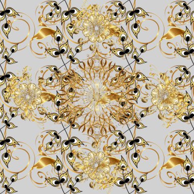 Kusursuz klasik raster siyah, kahverengi ve altın desenli. Klasik klasik klasik arka plan. Geleneksel oryantasyon süsü.