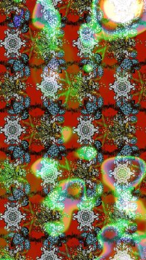 Raster düz çiçek çizim deseni. Hediye ambalaj kağıdı, tebrik kartları, posterler ve pankart tasarımı. Kahverengi ve yeşil renkte çiçekler.