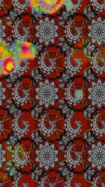 Soyut etnik raster çizim kalıbı. Kabile sanatı boho baskısı, klasik çiçek arkaplanı. Arkaplan dokusu, duvar kağıdı, gri ve kırmızı renkli çiçek teması.