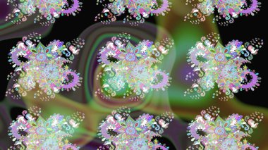 Düz Çiçek Elementleri Tasarımı. Renkli Yaz Temalı eskiz kalıbı. Yeşil ve nötr renklerde çiçekler. Raster illüstrasyonunda çiçek deseni çizimi.