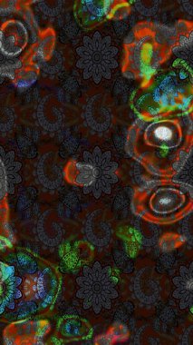 Raster illüstrasyonundaki çiçek desenli çizim. Gri ve kahverengi renkte çiçekler.