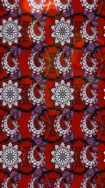 Kırmızı ve kahverengi el çizimi desen. Raster deseni. Karalama çiçekleri çizim kalıbı. Sanat esinlenilmiş ve kahverengi stil çiçekler ve yapraklar.