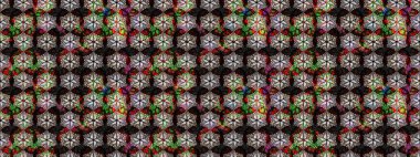 Doğa. - Siyah ve kahverengi çiçekler. Raster deseni. Küçük çiçekte güzel bir desen var. Çiçek kompozisyonu. Çiçek kolajı. Çiçek arka planı.