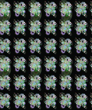 Raster Güzel kumaş deseni. Raster suluboya deseni, narin çiçekler, siyah ve yeşil çiçekler, tebrik kartı şablonu..