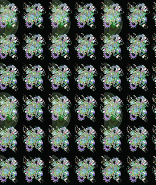 Raster Güzel kumaş deseni. Raster suluboya deseni, narin çiçekler, siyah ve yeşil çiçekler, tebrik kartı şablonu..