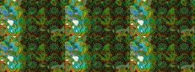 Renkli çizim kalıbı. Çiçek duvar kâğıdı. Yeşil ve kahverengi renkli şirin tekstil tarzında. Raster illüstrasyonu. Çiçek arka planı.