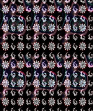 Raster Çiçek İllüstrasyonu 'nun şirin tekstili. Siyah ve gri renkte etnik çiçeklerle süslenmiş zarif bir eskiz..