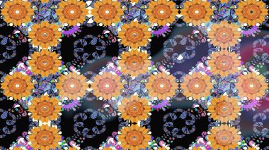 Küçük çiçekteki sevimli çiçek deseni. Varicoloblack Raster çizimi. Birçok siyah soyut çiçekli tropikal çizim deseni.