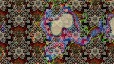 Raster illüstrasyonu. Kıvırcık, parlak örgü. Güzel, parlak, pürüzsüz kumaş, tuval. Çiçek çelengi. Eski moda arka plan. Desen, çizim, çiçek sınırı..