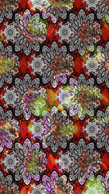 Cute Floral pattern in the small flower. Raster illustration. Flowers on gray and black colors.