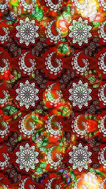 Tekstil için suluboya eskiz deseni. El çizimi çiçek çizimi deseni (fayans). Şirin çiçekleri, desenleri, kahverengi ve kırmızı renkleri olan renkli çizim deseni.