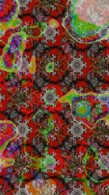 Raster illüstrasyonu. Çiçek süslemeli çizim deseni. Kırmızı ve gri renkte çiçekler.