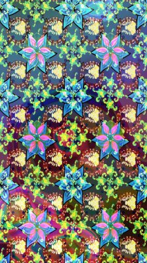 Düz Çiçek Elementleri Tasarımı. Süslü kumaş deseni. Renkli Bahar Teması eskiz kalıbı. Raster illüstrasyonunda çiçek deseni çizimi.