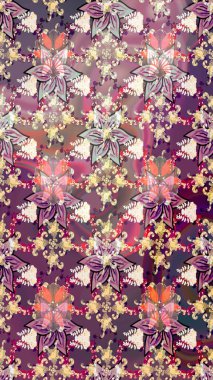 Raster Modaya uygun kumaş deseni. Düz Çiçek Elementleri Tasarımı. Tarafsız ve mor renkli şirin çiçek desenleri. Renkli Bahar Teması çizim şablonu.