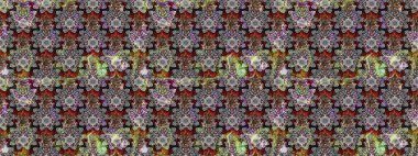 Desen, çizim, çiçek sınırı. Kıvırcık, parlak örgü. Raster illüstrasyonu. Eski moda arka plan. Çiçek çelengi. Güzel, pürüzsüz kumaş, tuval..