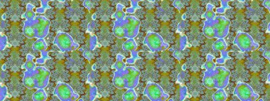 Raster illüstrasyonu. Yeşil ve mavi renkte çiçekler. Çizim çiçek deseni duvar kağıdı için kullanılabilir.