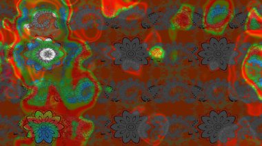 Raster illüstrasyonu. Kahverengi ve gri renkli çiçekler. Tropikal çizim çiçek deseni.