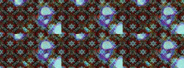 Çiçek süslemeli çizim deseni. Raster illüstrasyonu. Mavi ve kahverengi renkte çiçekler.