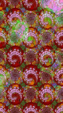 Çiçek tasarımı için inanılmaz bir kolaj cenneti tarzı. Parlak çiçekli kolaj çiçekleri kırmızı ve yeşil. Çiçekli zambaklar eskiz arka planı.