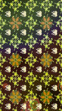 Yeşil ve kahverengi renkli çiçekler. Raster illüstrasyonunda kusursuz çiçek deseni. Renkli Bahar Temalı Kusursuz Arkaplan. Düz Çiçek Elementleri Tasarımı.