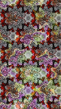 Taslak süsleme izi. Raster Henna tarzı. Etnik Mandala havlusu. Tebrik kartı geçmişi, boyama kitabı, arkaplan ve tekstil için kullanılabilir. Sınır Hindistan çiçek desenli paisley patentli.