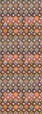 Çiçeksel elementlerle süslenmiş zarif raster dokusu. Kahverengi ve nötr renkler ve parlak çiçekler üzerine soyut çizim deseni. Küçük çiçekte şirin bir çiçek deseni var..