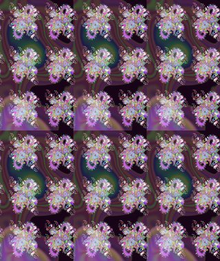 Şirin çiçekli eskiz deseni ve kahverengi ve mor renkli yapraklar, suluboya çiçek deseni, duvar kağıdı, kart ya da kumaş için fayanslı. Raster illüstrasyonu.