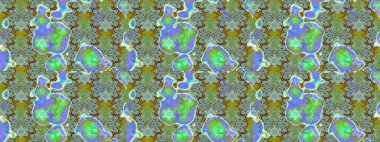 Çizim çiçek deseni duvar kâğıdı olarak kullanılabilir. Raster illüstrasyonu. Yeşil ve mavi renkte çiçekler.