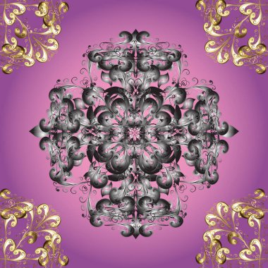 Gri ve mor renklerde grafiksel, modern, pürüzsüz desen. Kusursuz raster arka plan. Kusursuz çiçek deseni. Duvar kâğıdı barok, İspanyol kumaşı.