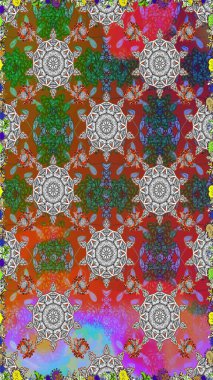 Raster flat flowers seamless pattern. Design gift wrapping paper, greeting cards, posters and banner design. Flowers on gray and brown colors.