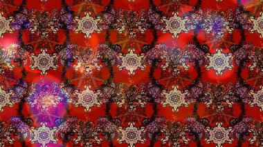 Raster illüstrasyonu. El çizimi çiçekli soyut çizim kalıbı. Kırmızı, kahverengi ve siyah renkte çiçekler.