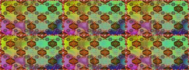 Raster illüstrasyonunda kusursuz çiçek deseni. Yeşil ve kahverengi renkte çiçekler.