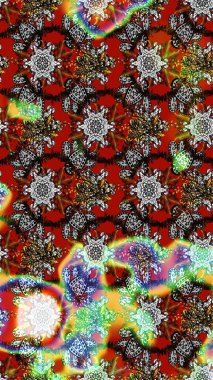 Çiçek buketleriyle klasik bir eskiz şekli. Raster illüstrasyonu. Gri, kırmızı ve kahverengi renklerde.