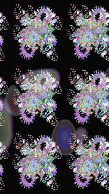 Üzerinde gelincikler ve vadi zambakları olan renkli çiçek desenli nakış deseni. Tekstil tasarımı için siyah ve nötr renklerde geleneksel halk çiçekleri buketi.